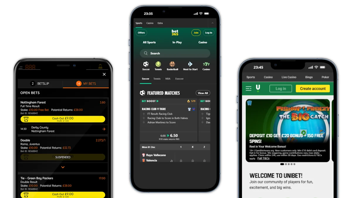 Mobile betting apps Bet365, 888sport and Unibet Screenshot